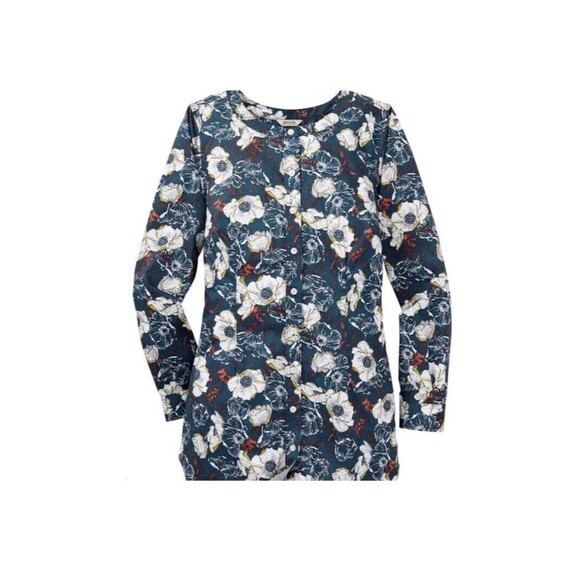 Duluth Wrinkle Fighter Tunic Button Shirt Blue White Floral Long Sleeve Size 4X - Picture 1 of 8